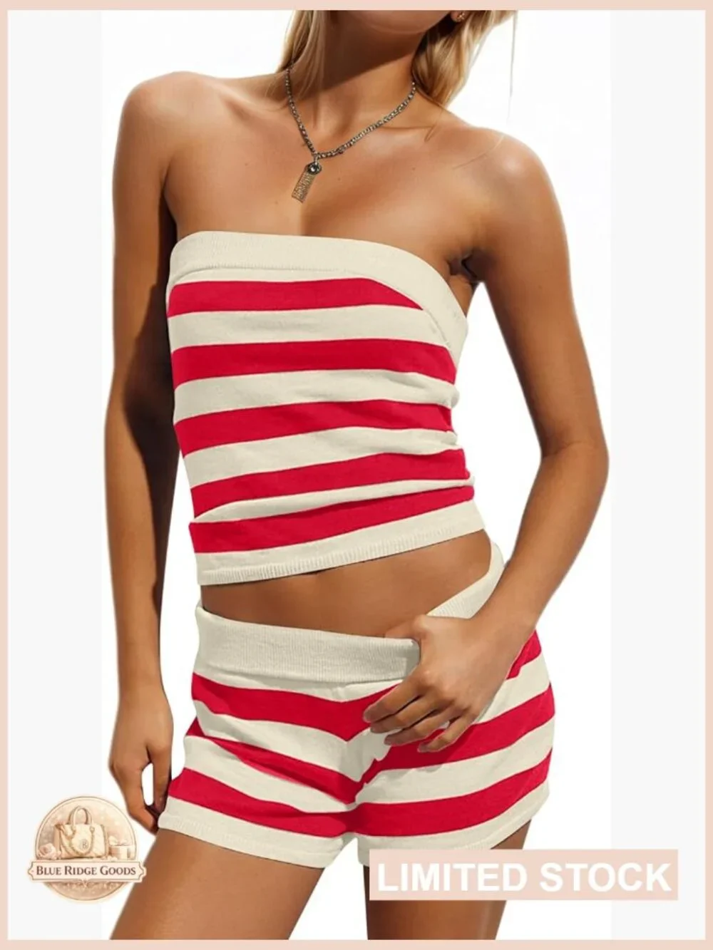Striped Two Piece Tube Top Short Set Summer Crop Bandeau Matching Outfits
